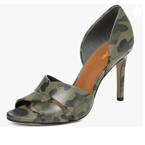 Pazzion Camo Print Open Toe High Heeled D'Orsay Slip On Two Pieces Sandals